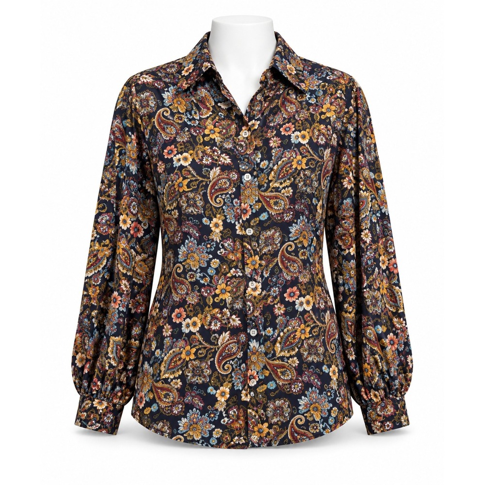 Zara Paisley Floral Button Down Shirt XL Relaxed Fit Long Sleeve Multi Color
